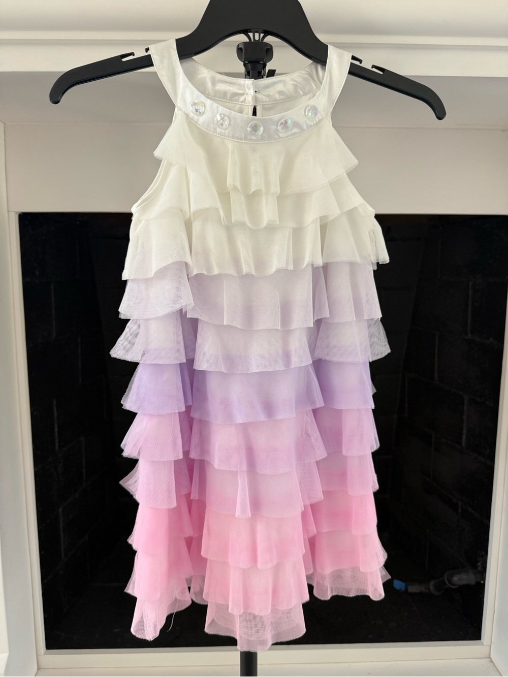 Biscotti White to Lavender to Pink Ombre Layered Ruffle Dress